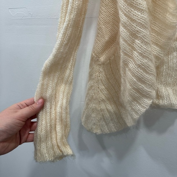 Free People Mohair Ruffle Trim Open Front Crop Cardigan Sweater Ivory Soft - Picture 5 of 8